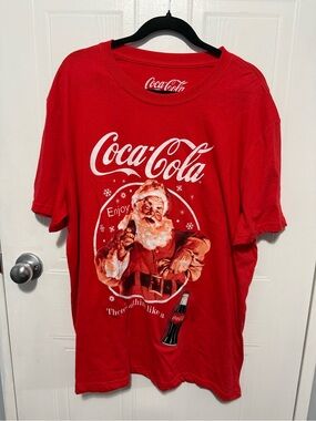 Ugly Christmas Shirt - Coca Cola Men's Red Graphic Tee - Santa Logo